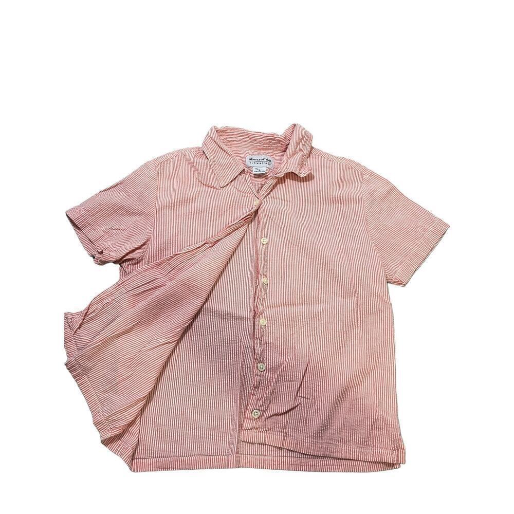 Abercrombie Sun Wind Sand Seersucker Stripe Short Sleeve Shirt Vintage Size M